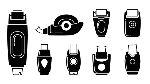 Office Supplies Icons: Correction Tape, Eraser Pens, Glue Stick