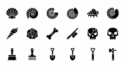 Black silhouette icons of various tools. © Gendhis