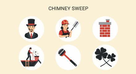 Fototapeta premium Modern Flat illustration of Chimney sweep in uniform working.