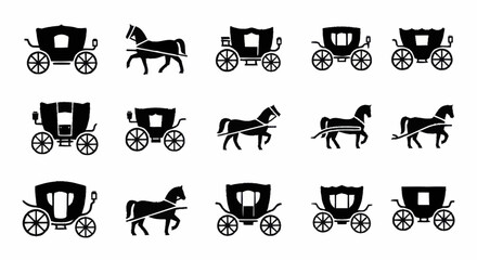 Horse Drawn Carriage Silhouette Icons Set. © Gendhis