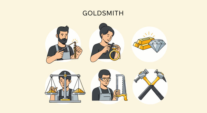 Modern Flat illustration of Goldsmith at work with tools