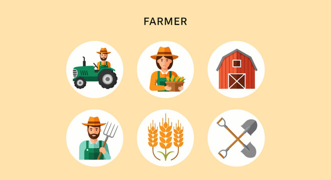 1 set of cartoon pictures depicting Man in hat holding fork outdoors.