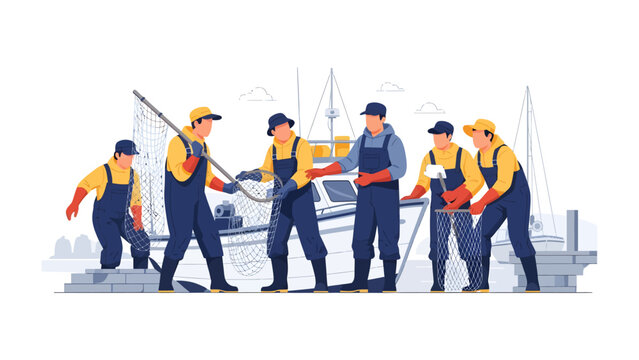 Seafarers at Work: A group of skilled seafarers diligently work together to handle equipment aboard a vessel, epitomizing the essence of teamwork and maritime life.