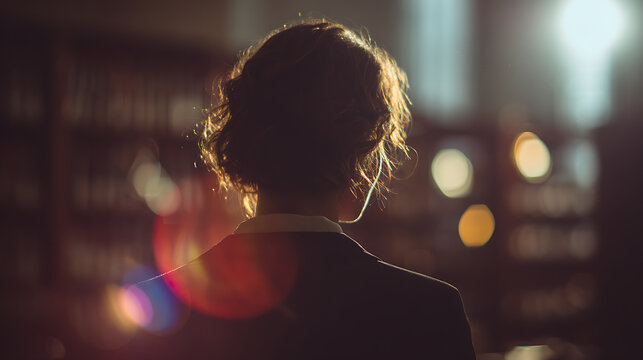 A pensive silhouette of a person observing an interior setting, embodying reflection and contemplation