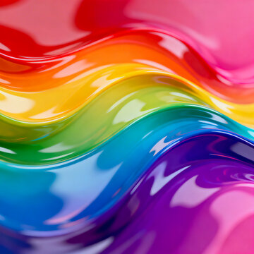 Vibrant rainbow fluid waves with glossy texture abstract background