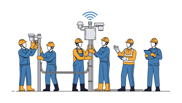 Constructing the Network: Skilled workers meticulously assemble a network infrastructure, establishing a crucial link in the chain of connectivity and technological advancement.
