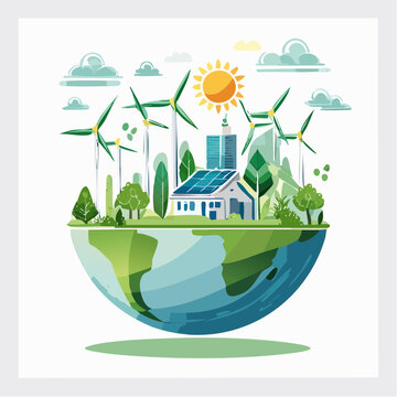 Vibrant Sustainable Cityscape on Earth's Half Globe, Showcasing Green Energy and Eco-Friendly Living