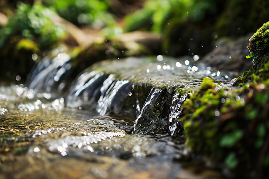 Water sustainability. Sustainable water source. World Water Day concept. Nature landscape of stream water. Freshwater protection and water conservation for a sustainable water source. Generative AI.