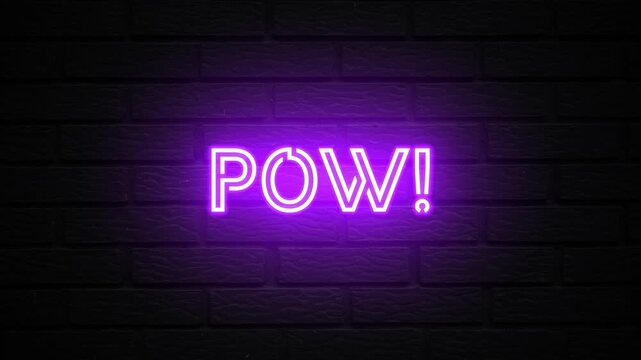 Purple Neon Pow text animation. Glowing Pow looping motion. flicker text 4k video.