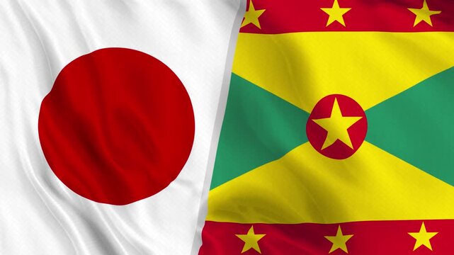 Japan and Grenada Flag Waving Animation Seamless Loop