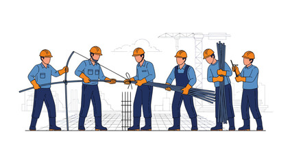 Obraz premium Construction Crew: A dedicated construction team works diligently, each member contributing to the building process, embodying teamwork and expertise.