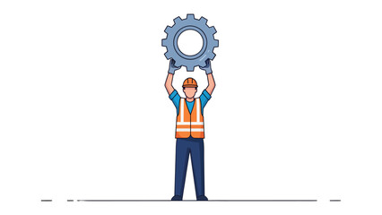 Mechanic and Gear: A worker stands proudly, holding a massive gear aloft. This image evokes themes of industry, mechanics, and manual labor. © Halima