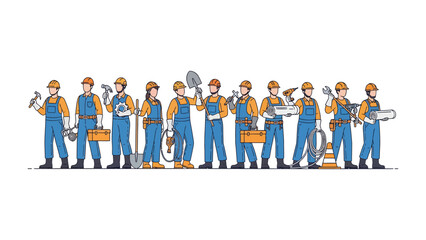 Construction Crew in Action: A dynamic and diverse construction team stands ready for action, each member equipped with their unique tools and dedicated to building the future. They embody skill. © Halima