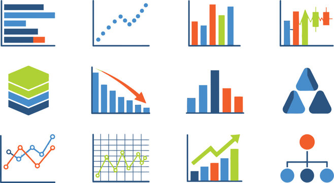 Collection of various business charts and graphs for data analysis and financial reporting purposes.