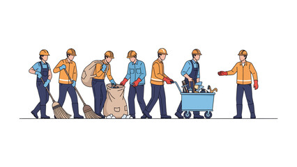Fototapeta premium Community Cleanup Crew: A dedicated team of workers takes pride in tidying a public space, showcasing a commitment to environmental care and civic duty.