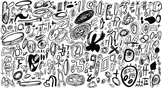 Intricate black and white doodle a chaotic assemblage of abstract shapes and lines