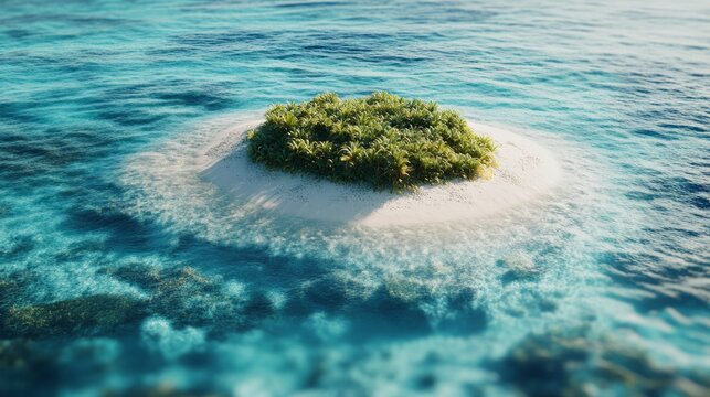 tiny coral atoll surrounded by crystal clear water, generative ai