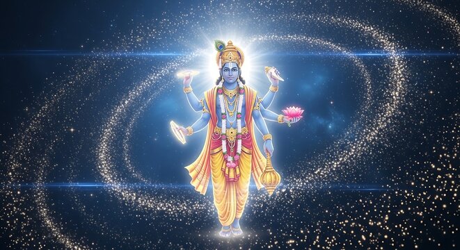 Hindu deity Vishnu in space.