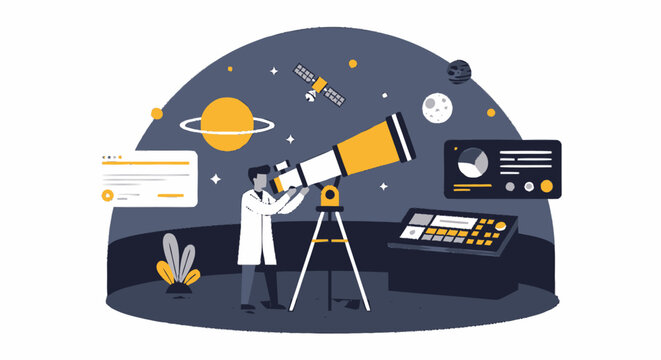 Astronomer observing the cosmos with a powerful telescope for research.