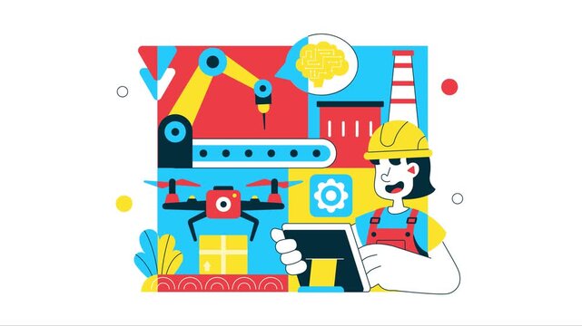 Animation of AI Robotics In Industry Vector Illustration