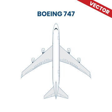 Boeing 747 Jumbo Jet Airplane Vector Illustration Top View Plan Blueprint Iconic Commercial Aircraft Aviation Design Element for Infographic Travel Industry Transport Graphic Silhouette Isolated