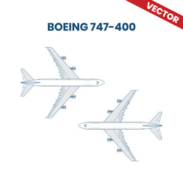 Boeing 747-400 Cargo Airplane Vector Illustration Top View and Bottom View Perspective for Aviation Design and Technical Diagrams