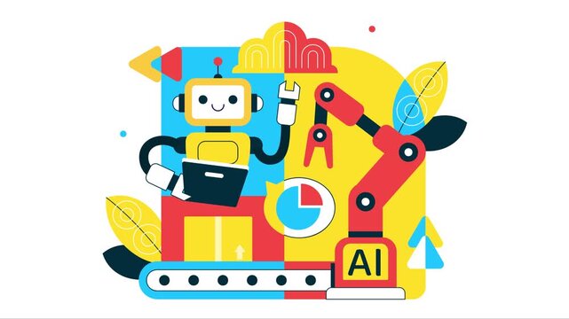 Animation of AI Robotics In Industry Vector Illustration