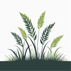 Obraz premium Illustration of a field of green grass with tall stalks and leaves against a white background
