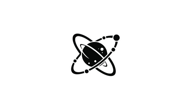 Black and white atom symbol representing science and technology concepts.