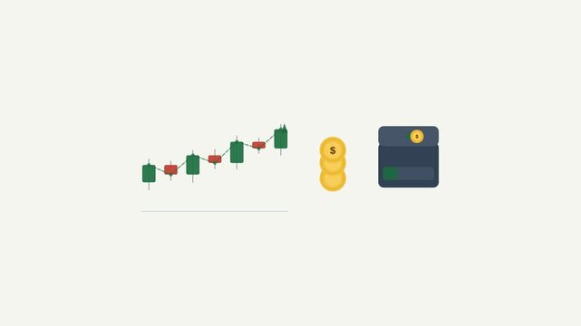 Minimalist Financial Growth Icon with Candlestick Chart and Coin Stack