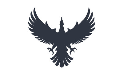 Naklejka premium Elegant silhouette of a mythical bird with widespread wings, a powerful emblem symbolizing strength, freedom, and the spirit of renewal and triumph