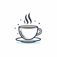 Fototapeta premium Minimalist illustration of a steaming hot beverage in a classic white cup on a saucer, perfect for a cozy morning ritual or a quick warm-up