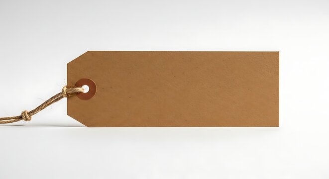 Blank brown paper tag with string for product labeling and pricing information.