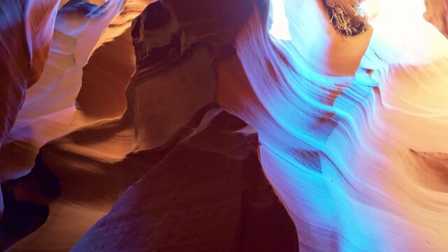 Flowing sandstone curves and vibrant layered patterns inside the narrow slot of Upper Antelope Canyon