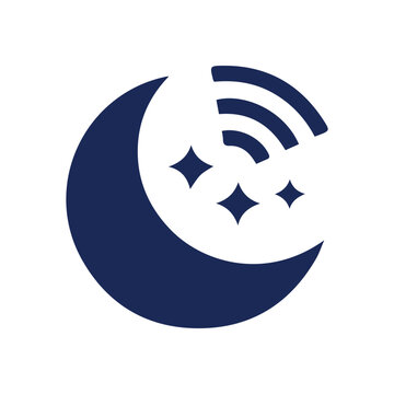 Crescent Moon Icon with Stars and a Wireless Signal for Night Mode
