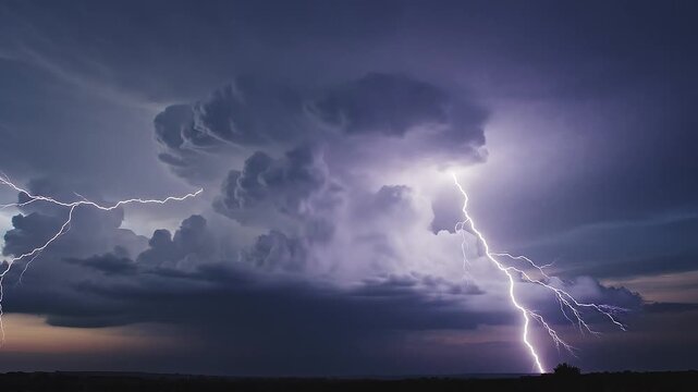 Majestic open sky with massive rolling thunderclouds and vivid strikes for dramatic storm branding visuals