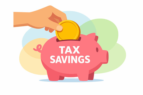 Tax Savings Concept with Hand Putting Coin in Piggy Bank Vector