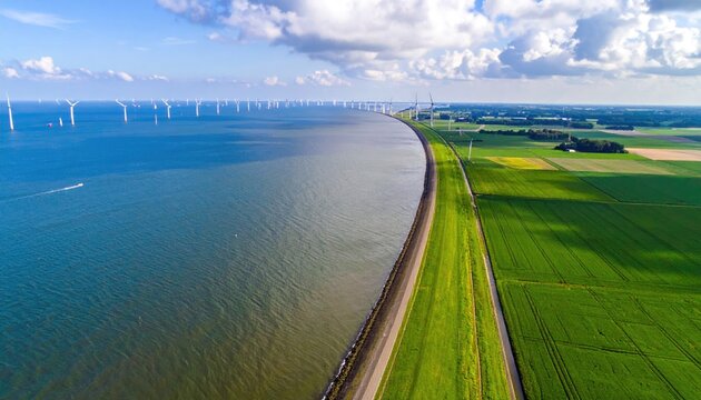 Aerial from the Afsluitdijk in the Netherlands