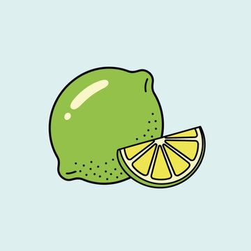 Fresh green lime fruit and slice.