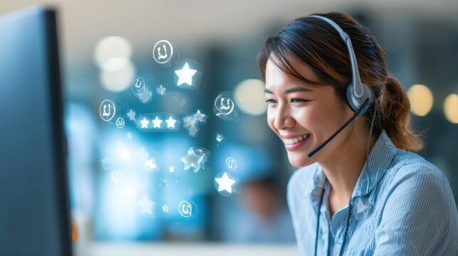 Woman using headset for customer service