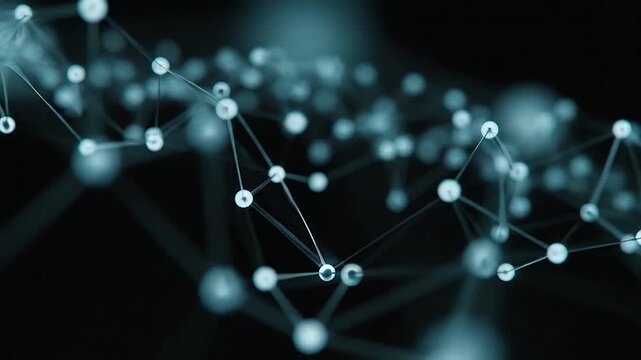 Abstract network of glowing nodes and connecting lines on a dark background