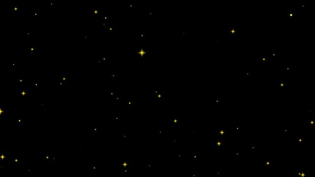 Twinkling Fairy Stars with Sparkling Glitter Dust Trail on Black Background, Magic Particle Overlay Animation Smooth Loop 4K