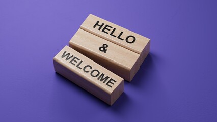 Hello and welcome symbol. Concept words Hello and welcome on wooden blocks.Business hello and welcome concept. Copy space.3D rendering © bo