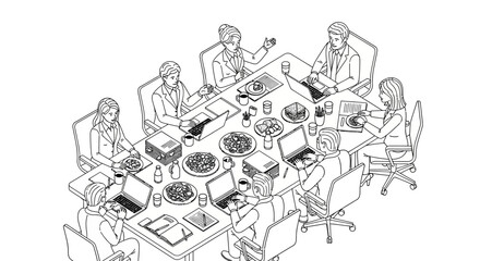 Obraz premium Business meeting with diverse professionals collaborating around a conference table.