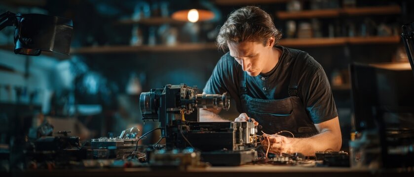 Man repairing electronics in workshop