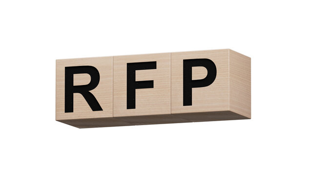 wooden cubes with the letters RFP.the inscription on the wooden cubes.close up of wooden cubes,Business Concept.Supports PNG files with transparent backgrounds.
