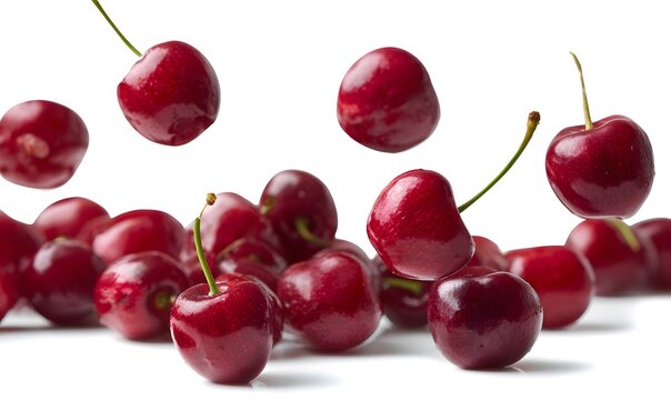 big fresh cherry fruits falling