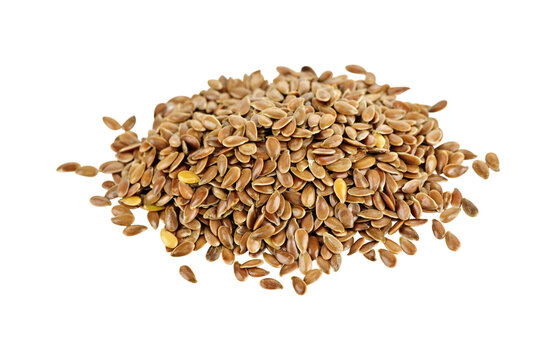 Pile of raw brown flax seeds isolated on transparent background. Healthy organic superfood ingredient for vegan diet design