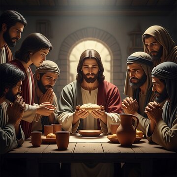 Jesus and disciples at Last Supper.