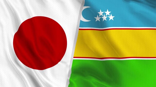 Japan and Karakalpakstan Flag Waving Animation Seamless Loop